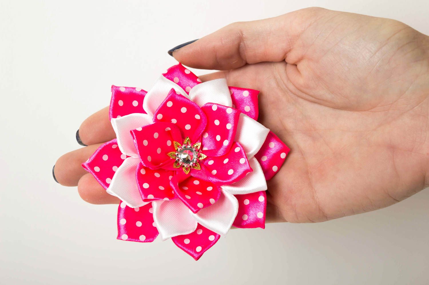 Barrette fleur fait main Accessoire coiffure rose-blanc Cadeau pour fille photo 4