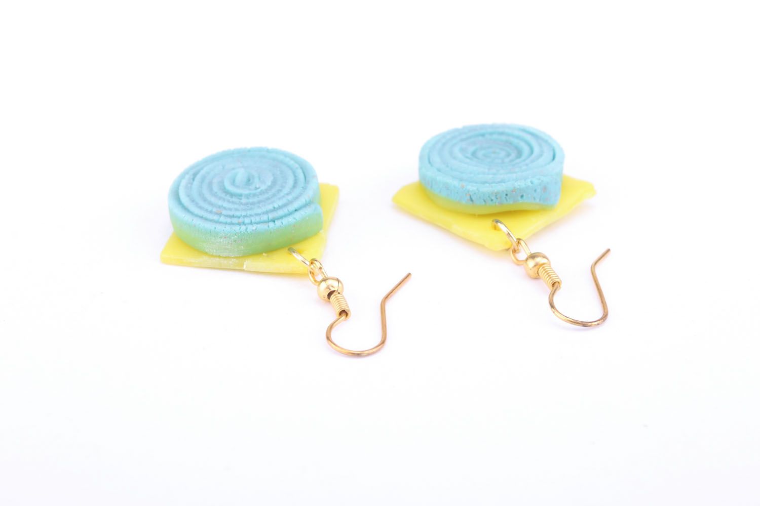Gelb-blaue Ohrringe aus Polymerton foto 1