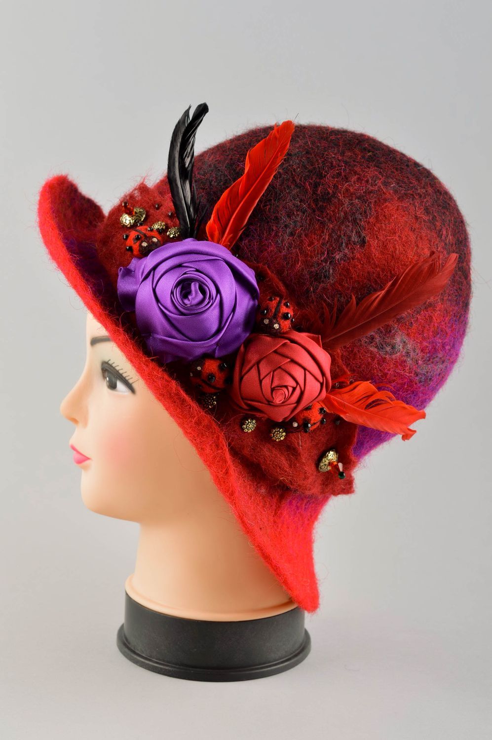 Chapeau laine rouge Chapeau fait main Couvre chef femme Vêtements femme photo 3