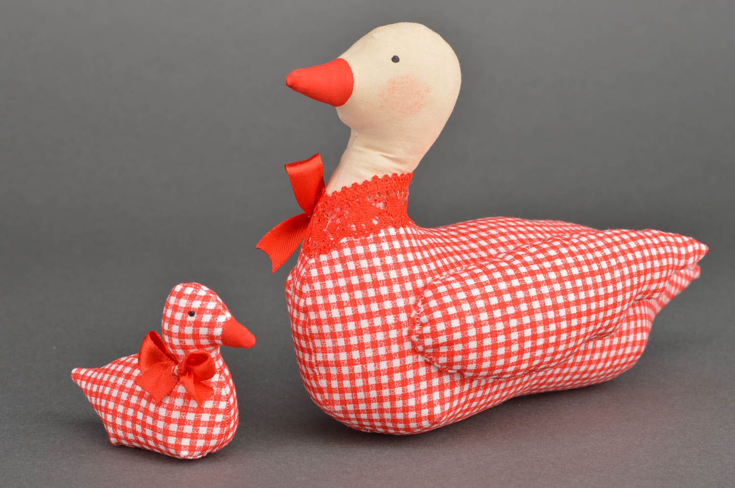 Beautiful homemade designer fabric soft toys duck and duckling bathroom decor photo 2