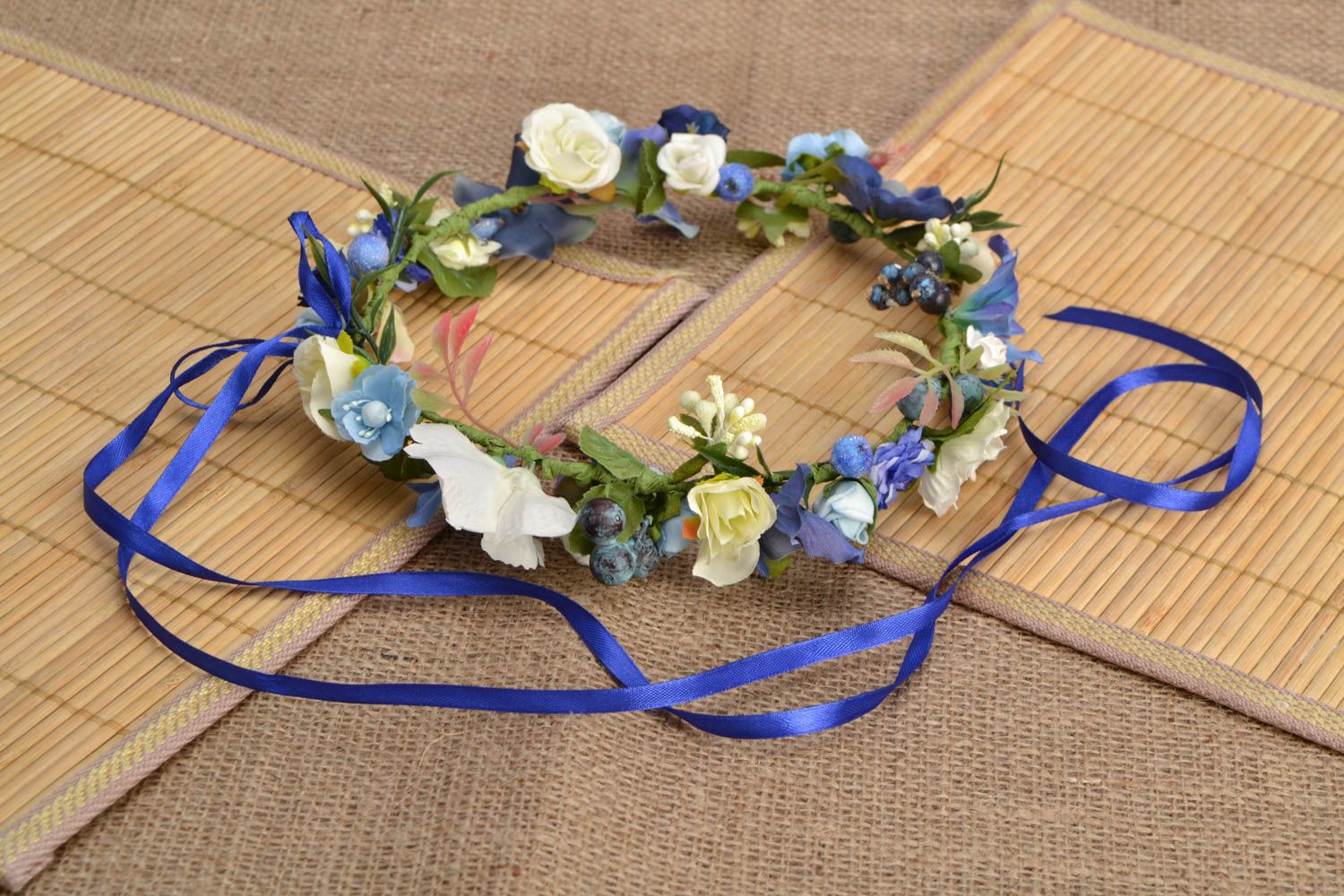 Headband with fabric flowers Violets photo 1