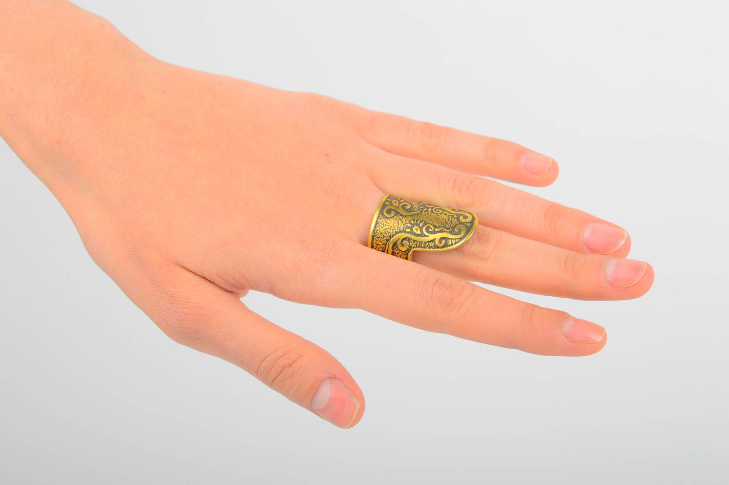 Handmade designer brass ring unusual feminine ring massive designer ring photo 1