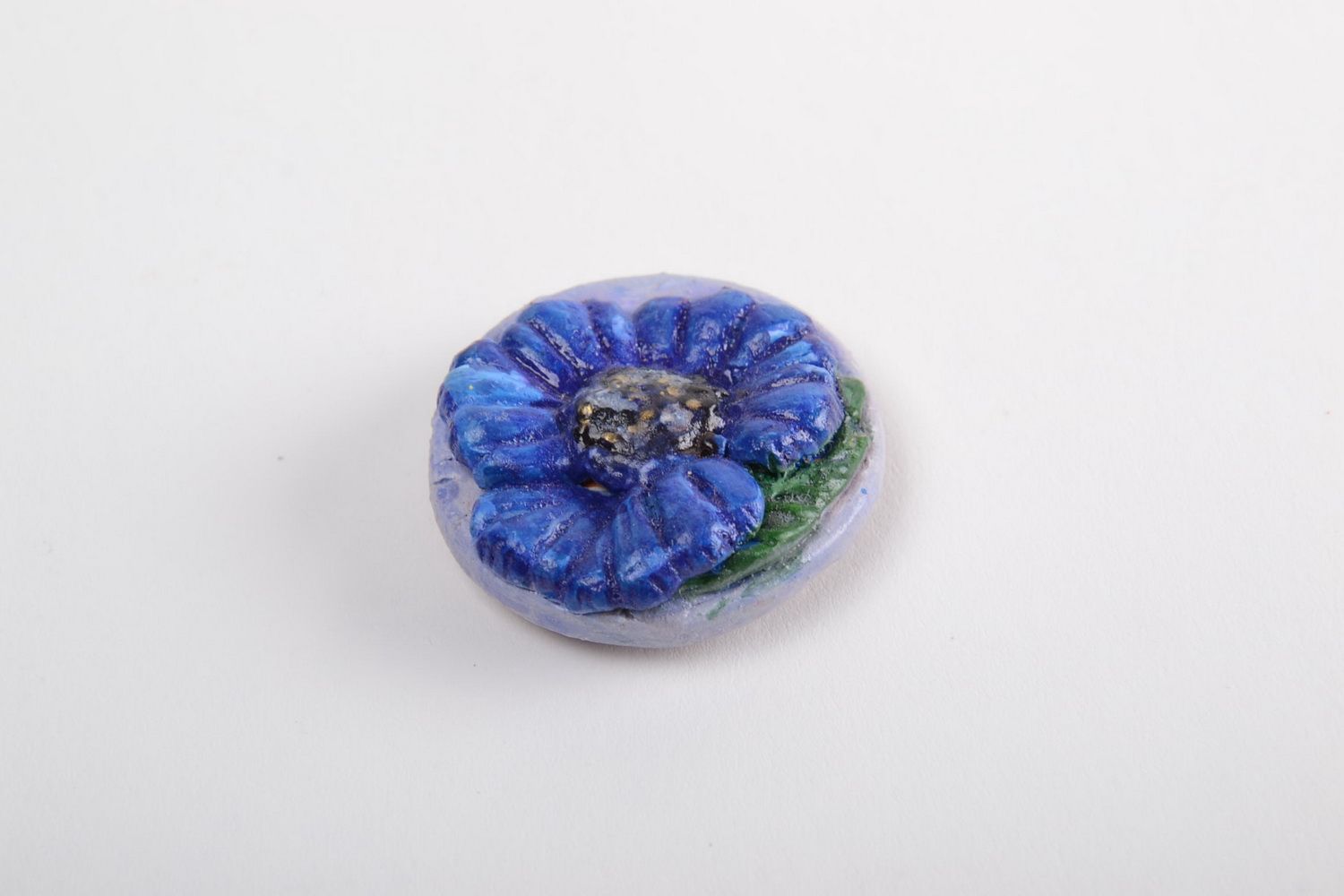 Magnet fleur bleue en céramique rond peint fait main pour frigo décoratif photo 2