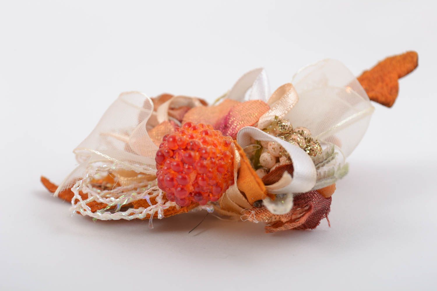 Fleur pour bijoux orange artificielle faite main originale jolie volumineuse photo 4