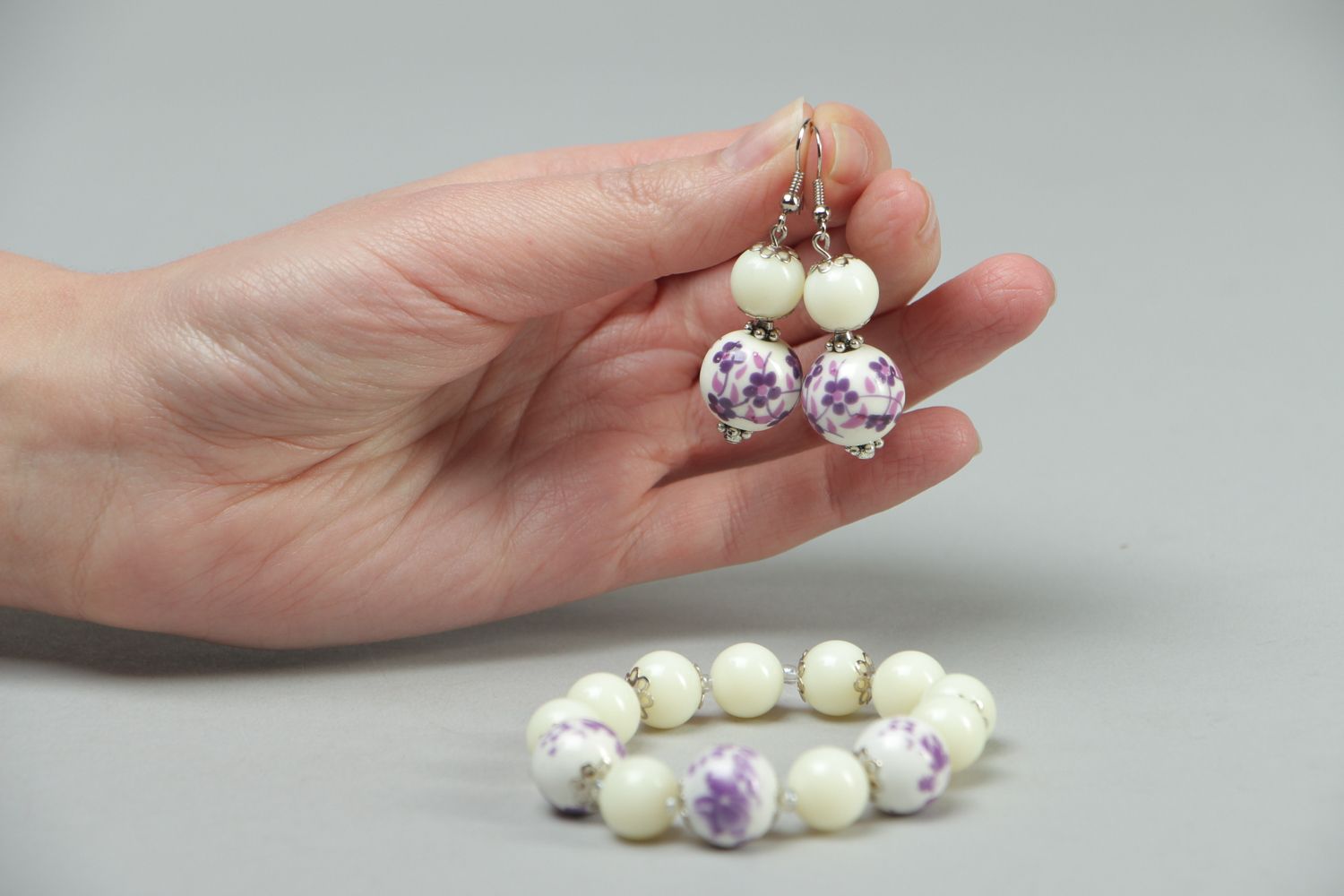 Ceramic and Czech glass jewelry set Violet photo 4