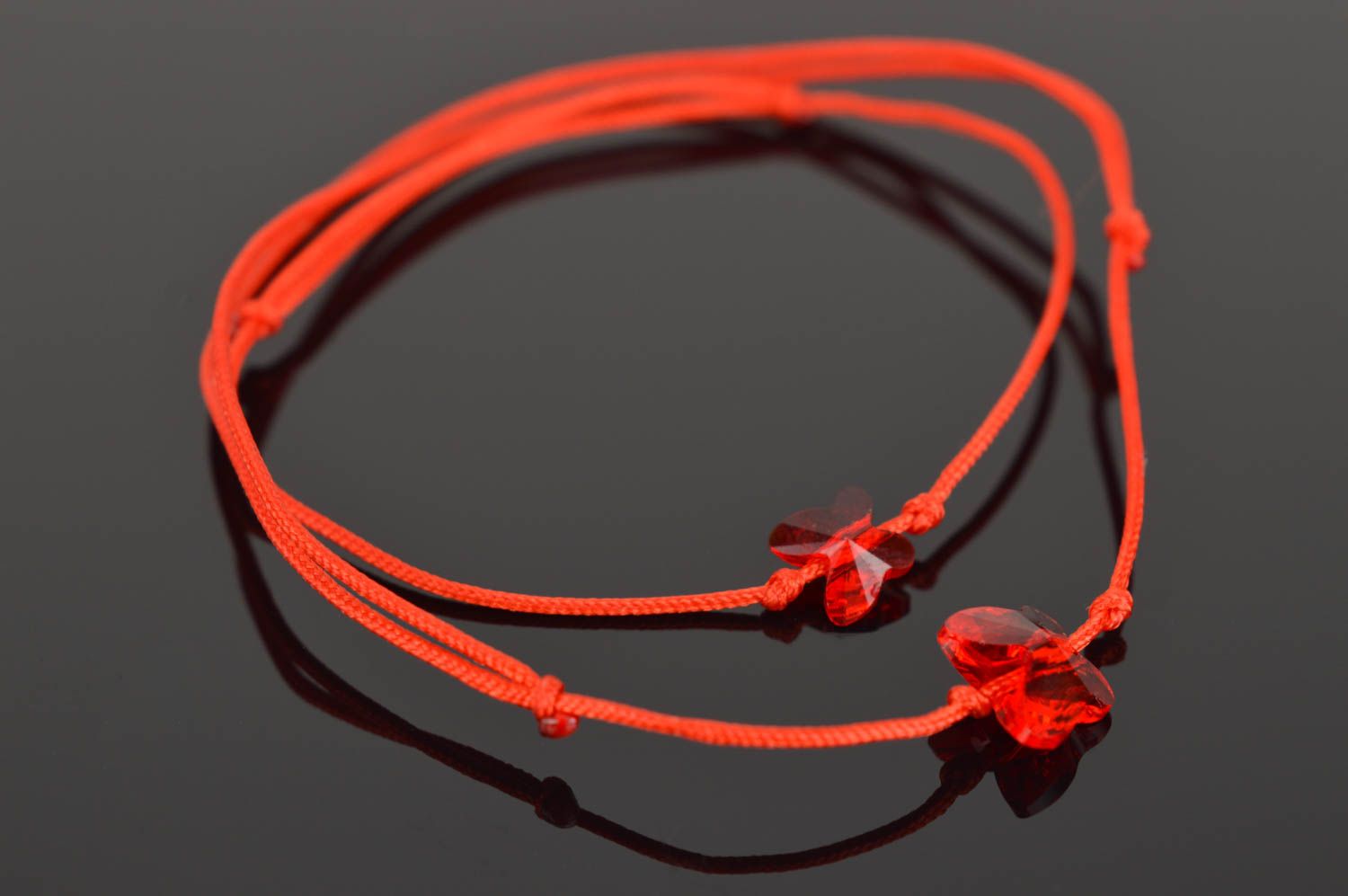 Bracelets textiles Bijoux faits main Accessoires femme 2 pcs rouges fil de soie photo 2