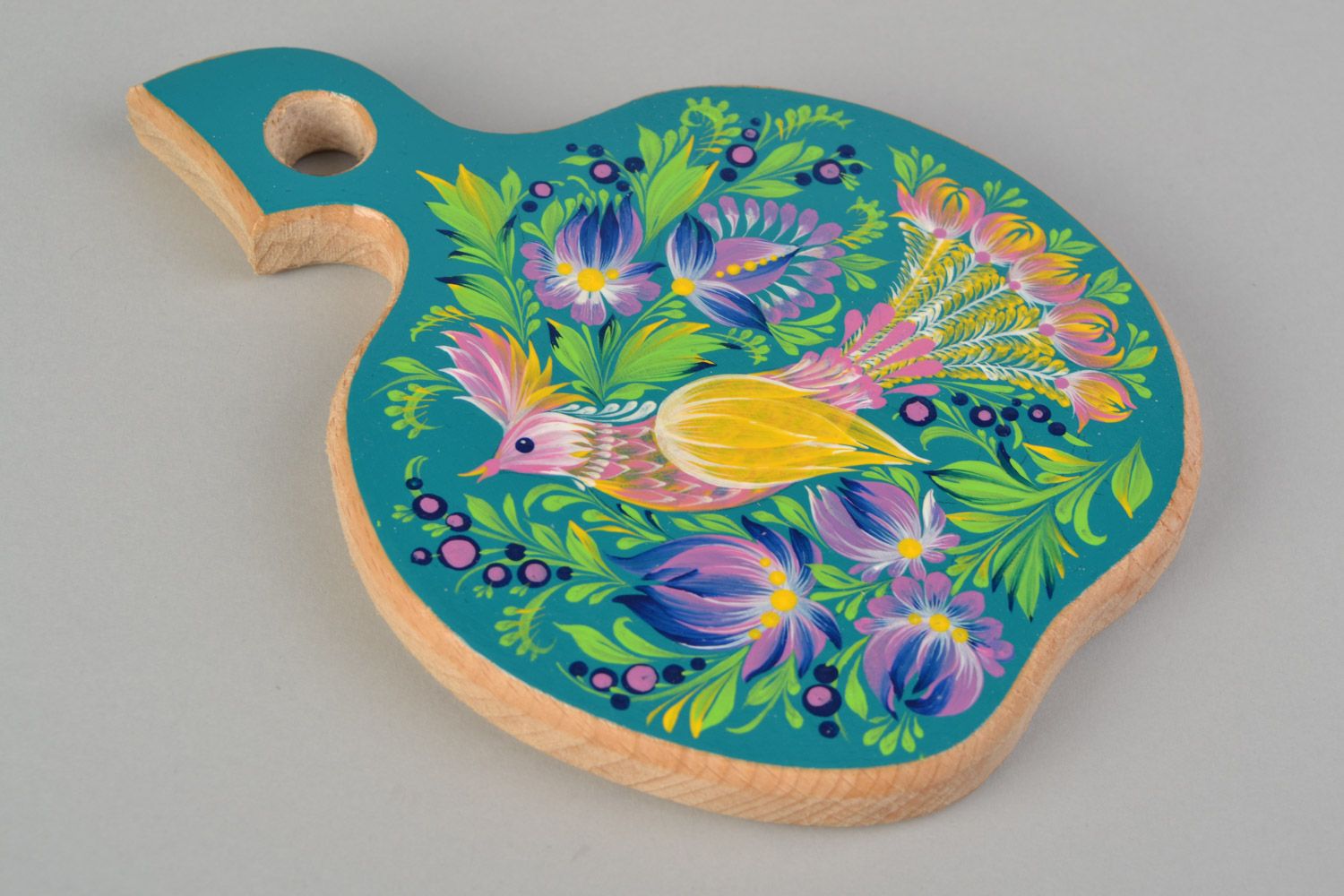 Apple shaped handmade small decorative chopping board with ethnic painting photo 3