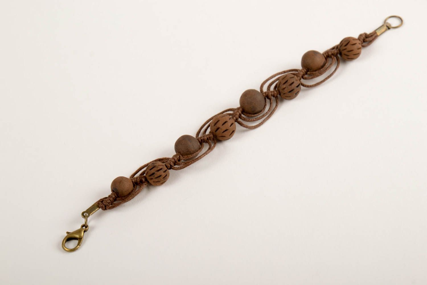 Браслет ручной работы браслет из керамики наручный браслет коричневый плетеный фото 5