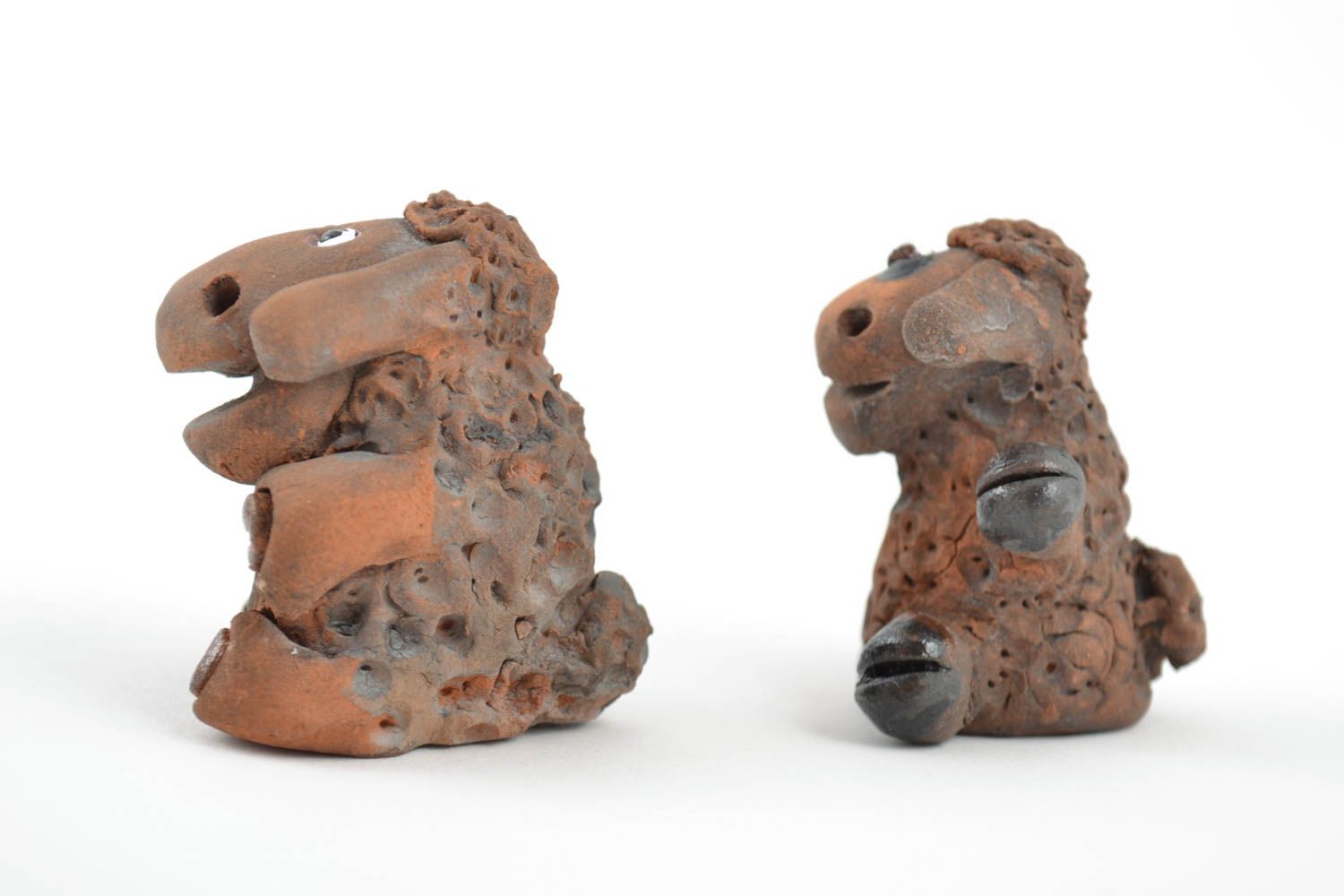Handmade ceramic statuettes set of 2 pieces brown small Sheep photo 4