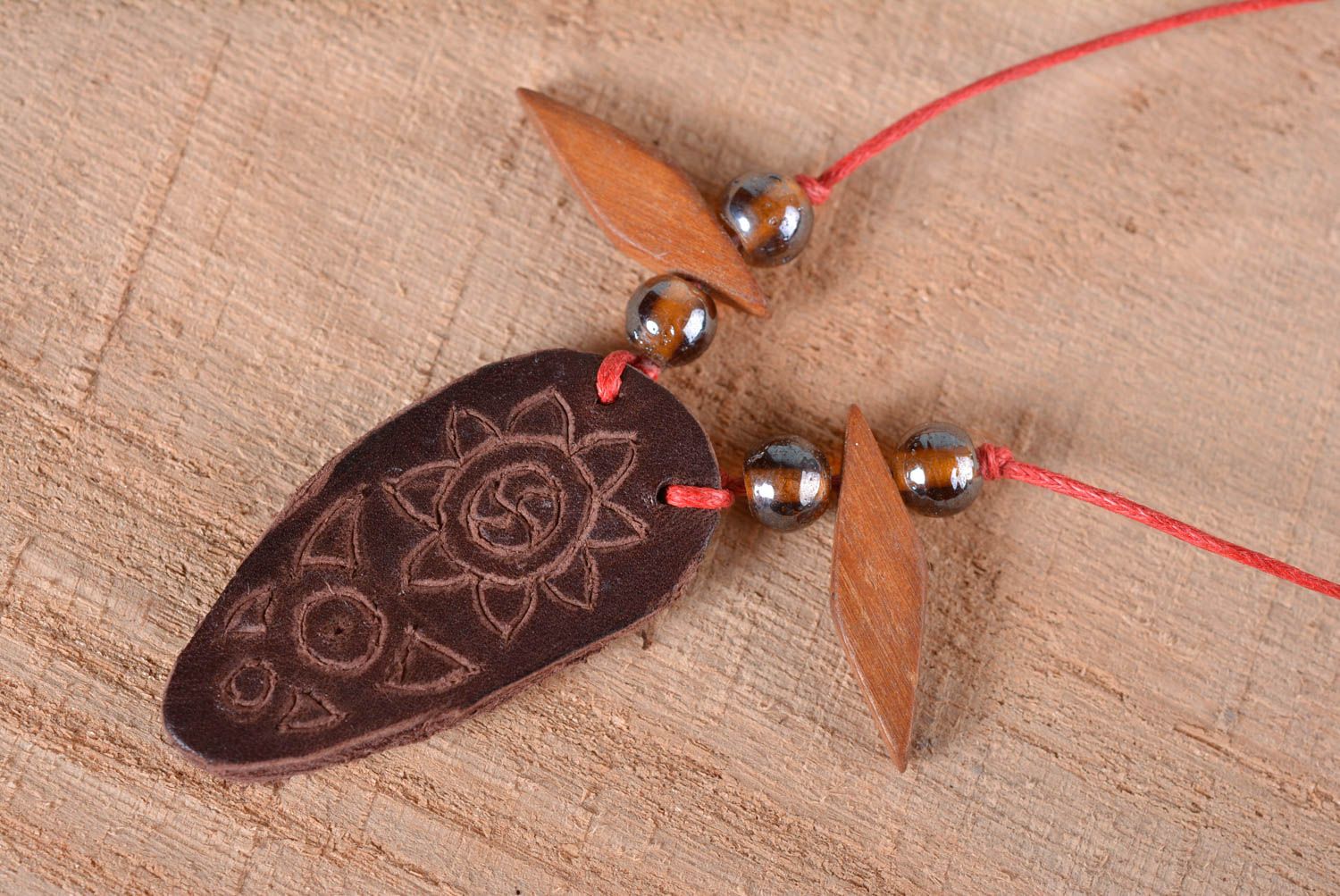 Handmade leather pendant unusual pendant for girls gift ideas leather accessory photo 1