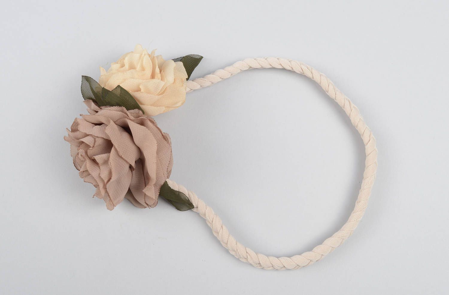 Braun beige Blumen Haarband handmade Designer Schmuck Accessoire für Haare foto 3