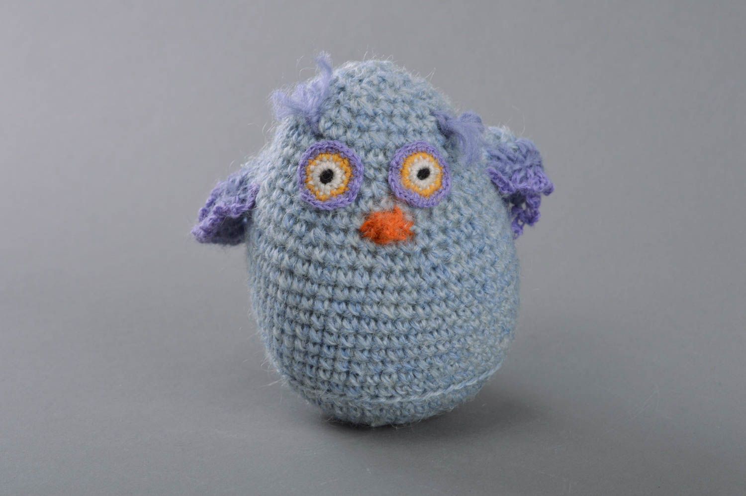 Small handmade beautiful crochet soft toy of blue color for children photo 3
