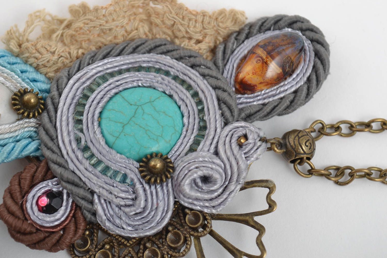 Handmade pendant soutache pendant designer pendant unusual gift for women photo 3