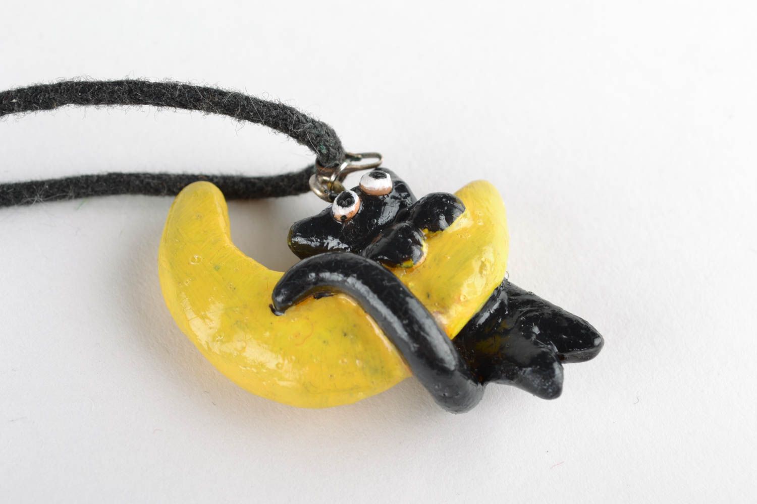 Polymer clay pendant with cord Cat photo 3