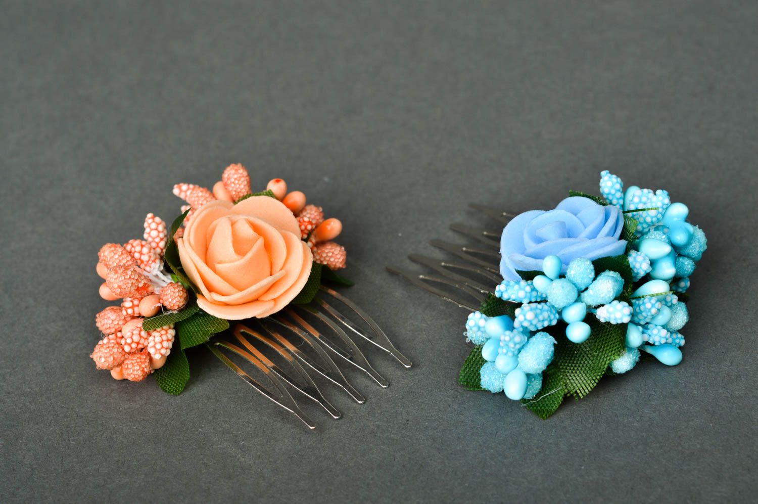 Handmade hair accessories floral hair clips 2 hair combs gifts for girls photo 5