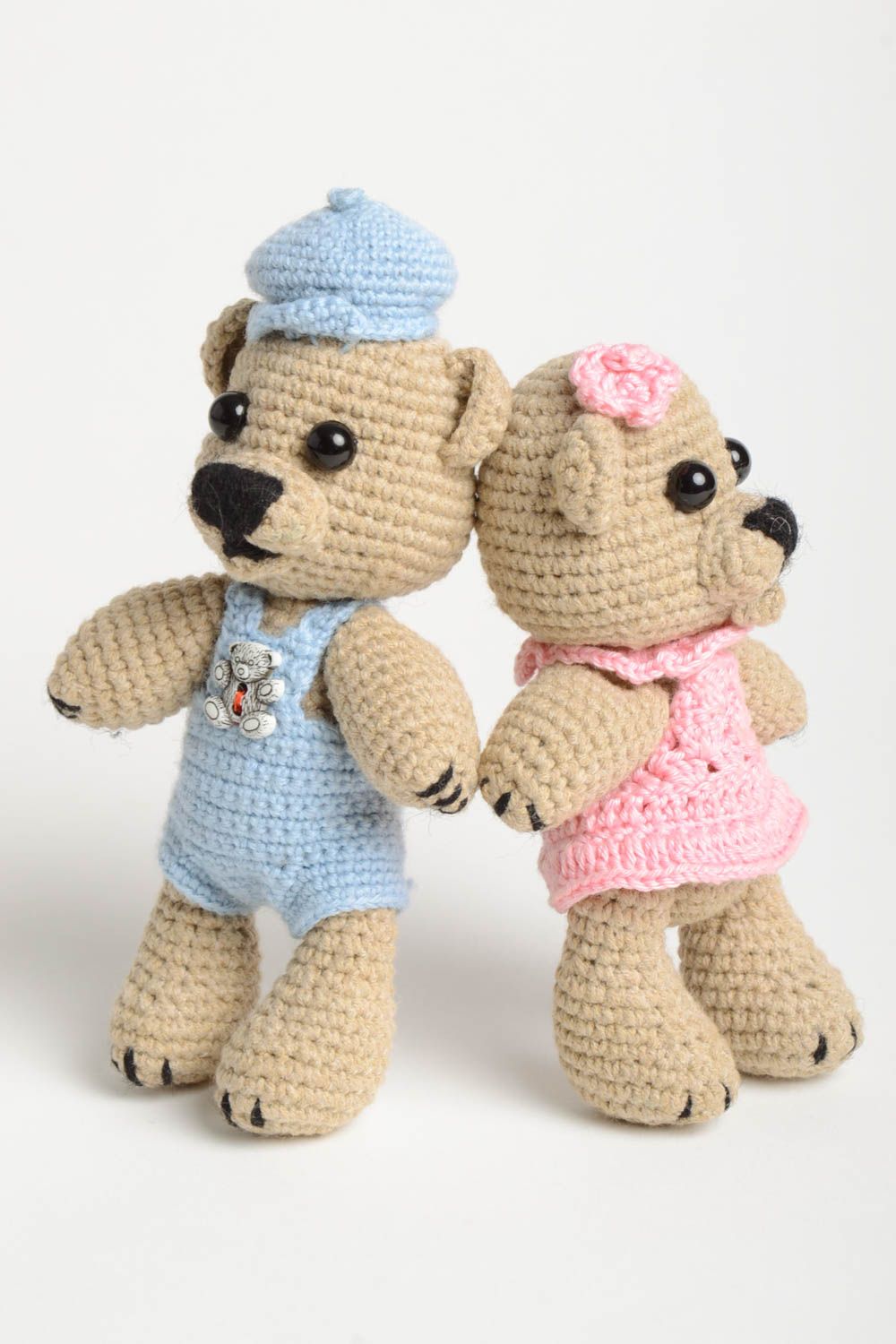 Handmade children toys bear couple crocheted soft figurines present for children photo 2
