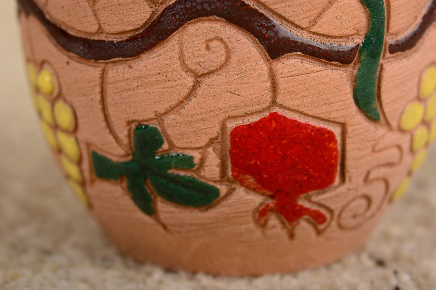 Handmade Becher aus Ton 150 ml Keramik Geschirr originell Küchen Deko bemalt foto 3