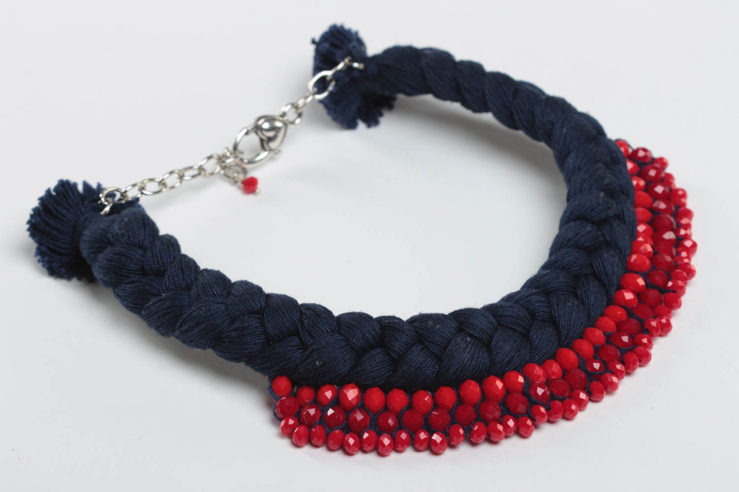 Handmade Damen Collier dunkelblau rot Schmuck Halskette Accessoire für Frauen foto 2