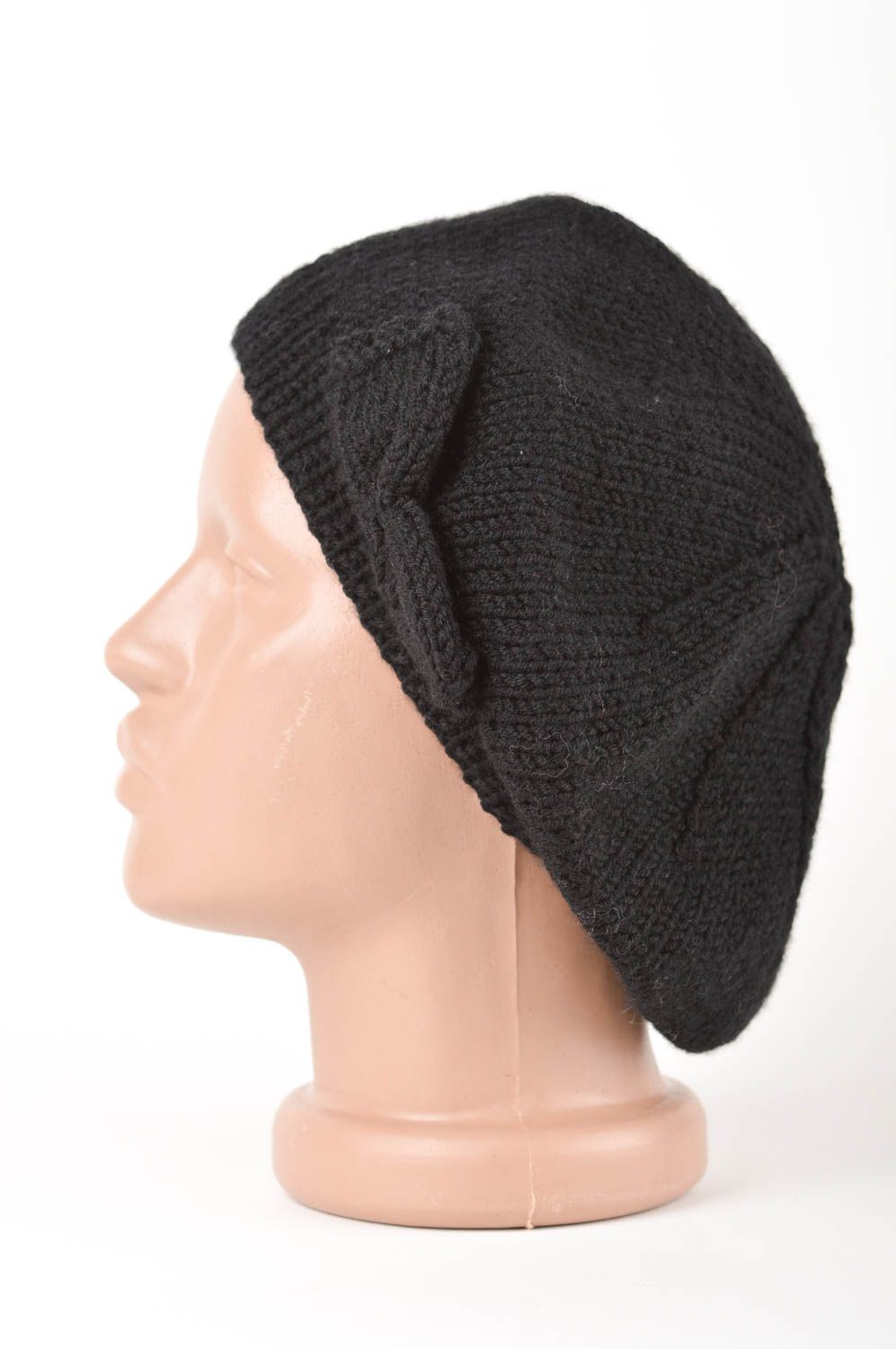 Béret au tricot fait main Chapeau chaud Vêtement femme hiver noir coton photo 3