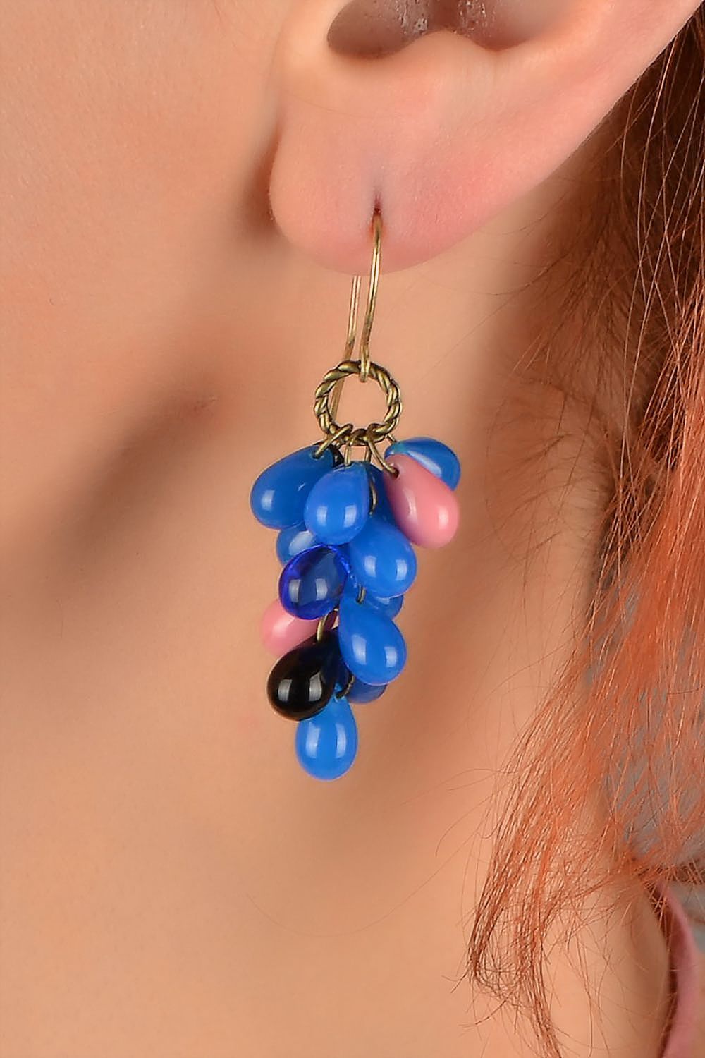 Beautiful blue handmade designer long earrings created of Czech glass photo 5