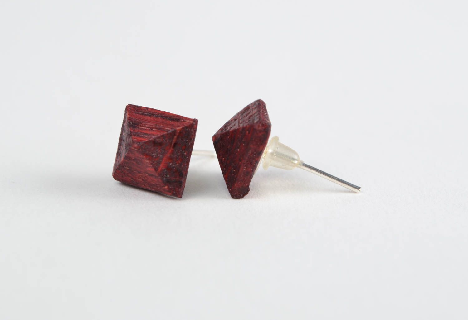 Handmade laconic small stylish painted wooden stud earrings for women photo 1