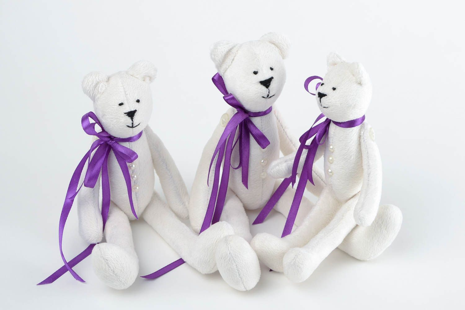 Peluches ours 3 Jouets enfant fait main blancs Cadeau original déco intérieur photo 5