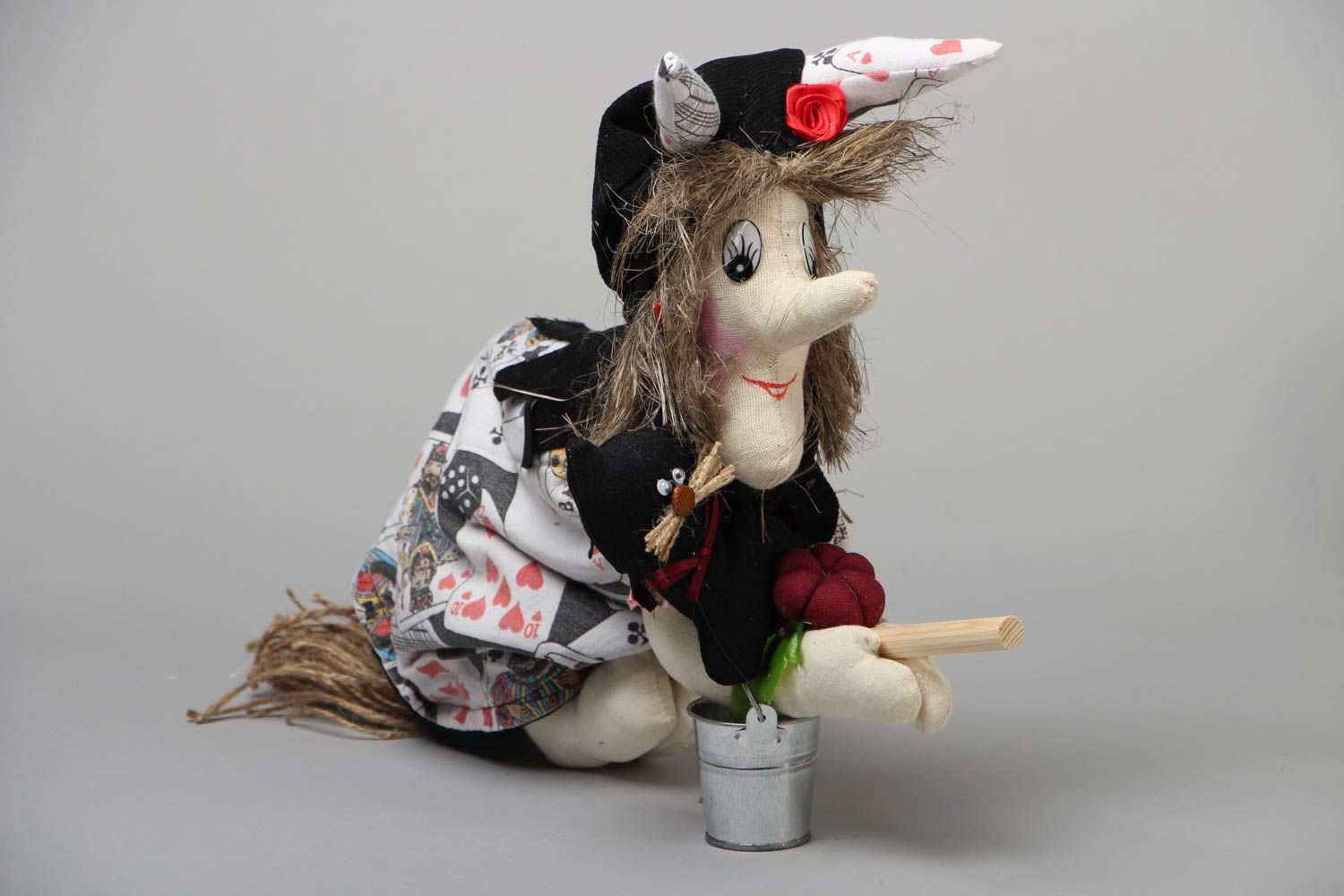 Handmade designer toy Witch with Broom photo 2