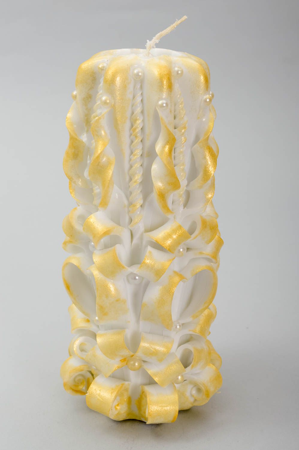 White & gold carved candle for table wedding home decore 8,27 inch, 1,53 lb photo 3