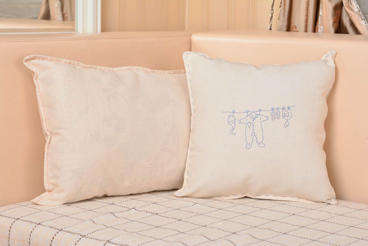 Pillowcase made of semi linen beautiful white embroidered handmade home textile photo 5