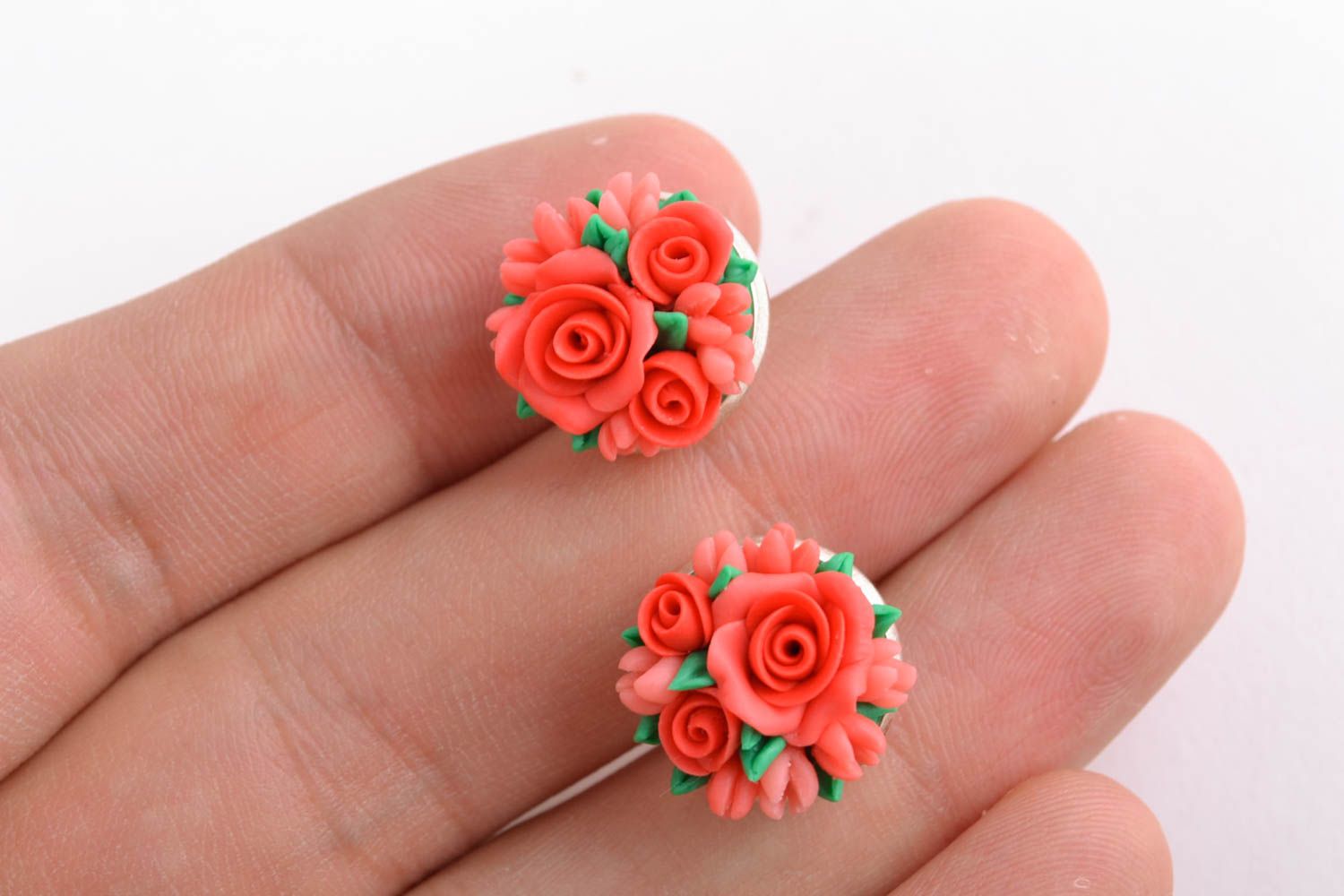 Polymer clay stud earrings with flowers photo 2