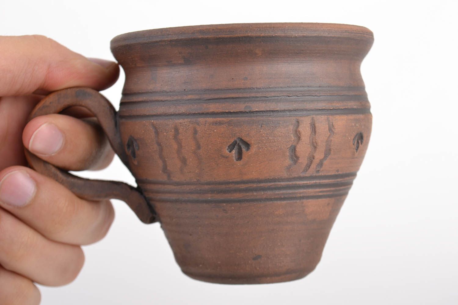 8 oz clay coffee cup with handle and plain pattern photo 2