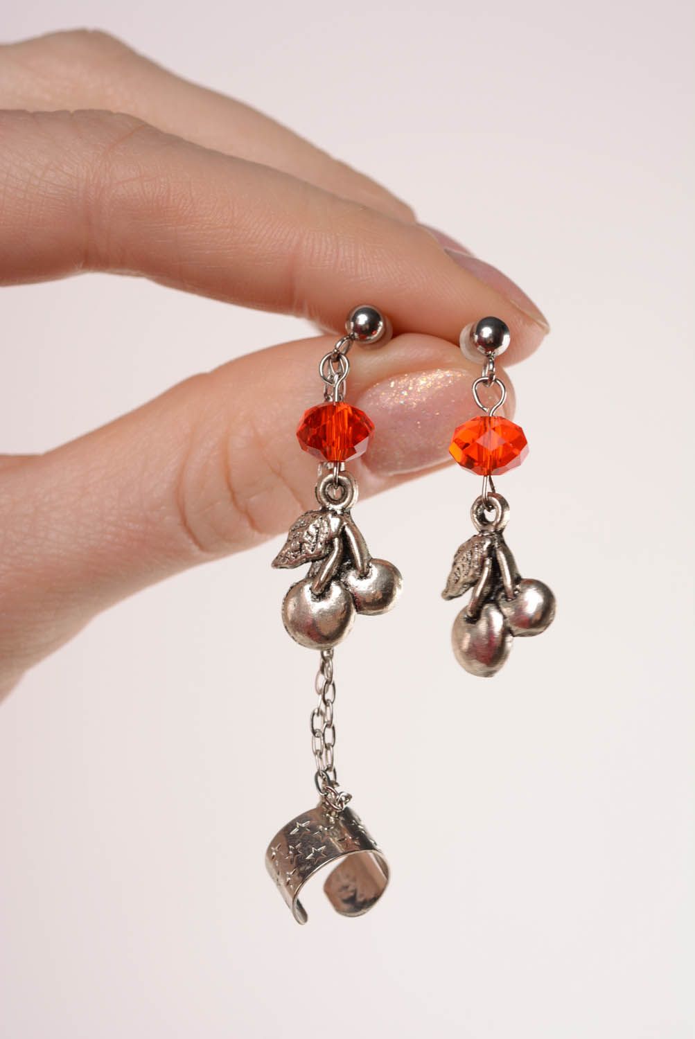 Metal cuff earrings Red Cherries photo 4
