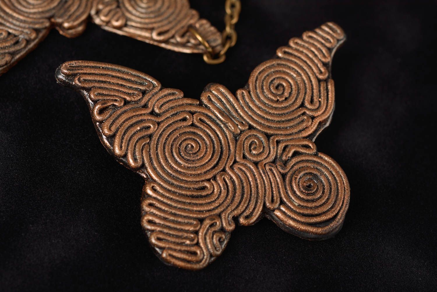 Bijoux en pâte polymère pendentif et broche en forme de papillon faits main photo 4
