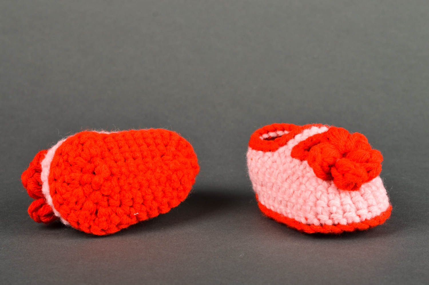 Chaussons bébé Pantoufles tricot fait main rouge-rose laine coton Vêtement fille photo 2