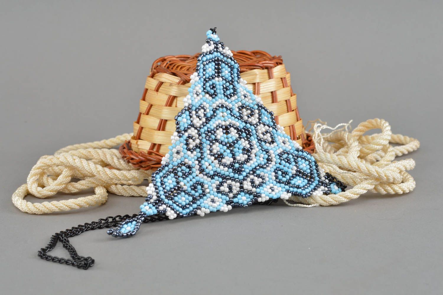 Handmade beaded pendant accessory with chain designer jewelry for women photo 1