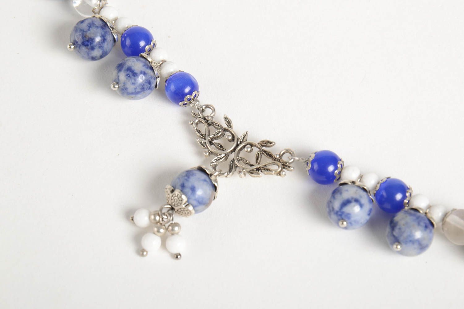 Handmade elegant blue necklace unusual stylish necklace designer jewelry photo 2