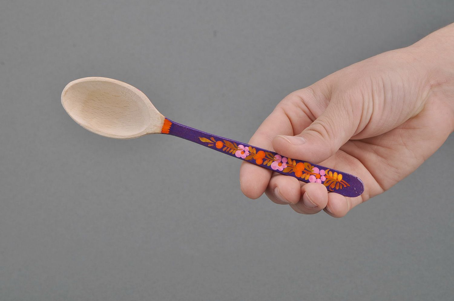 Wooden teaspoon with purple handle photo 5