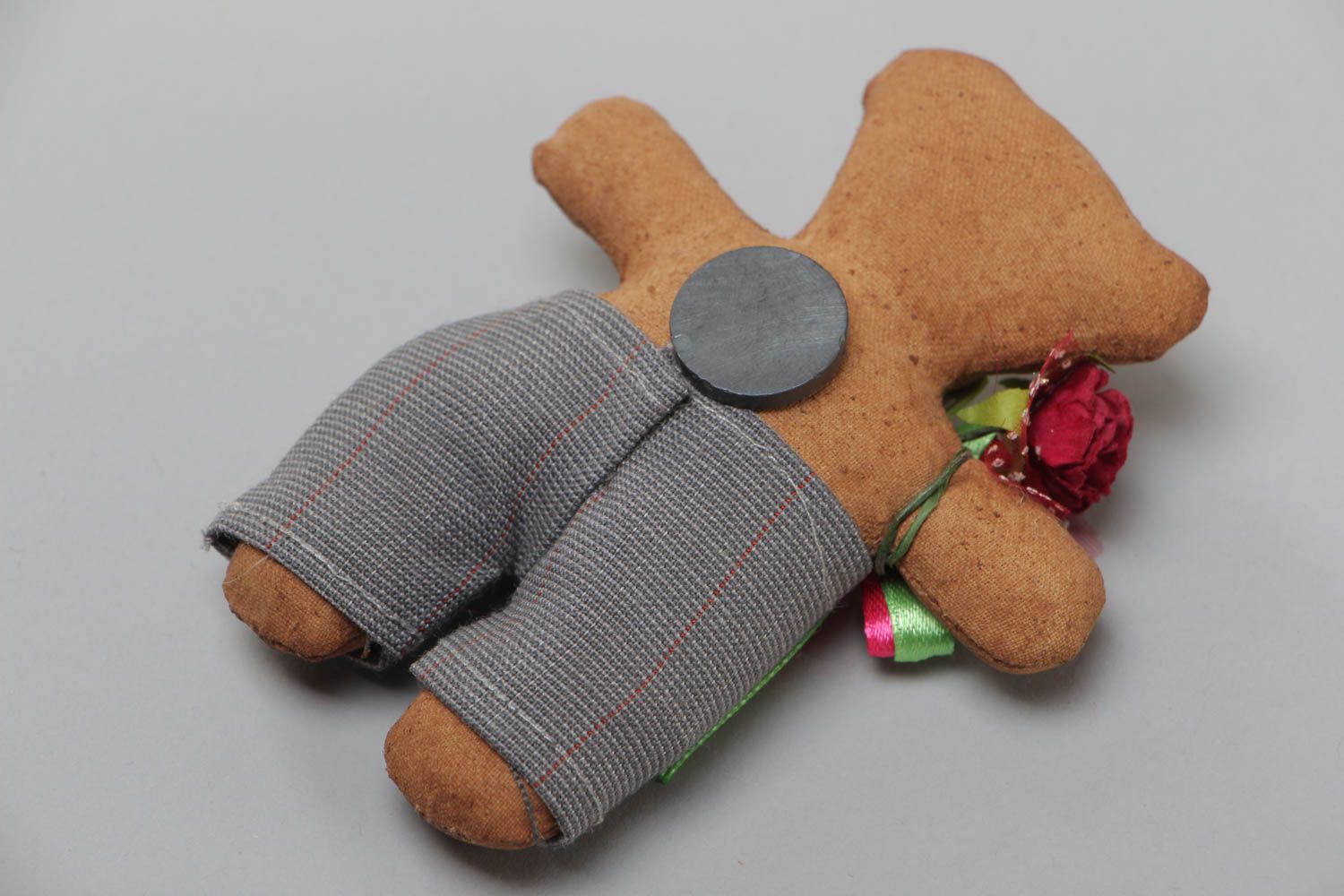 Handmade decorative soft toy fridge magnet made of fabric Bear with aroma photo 4