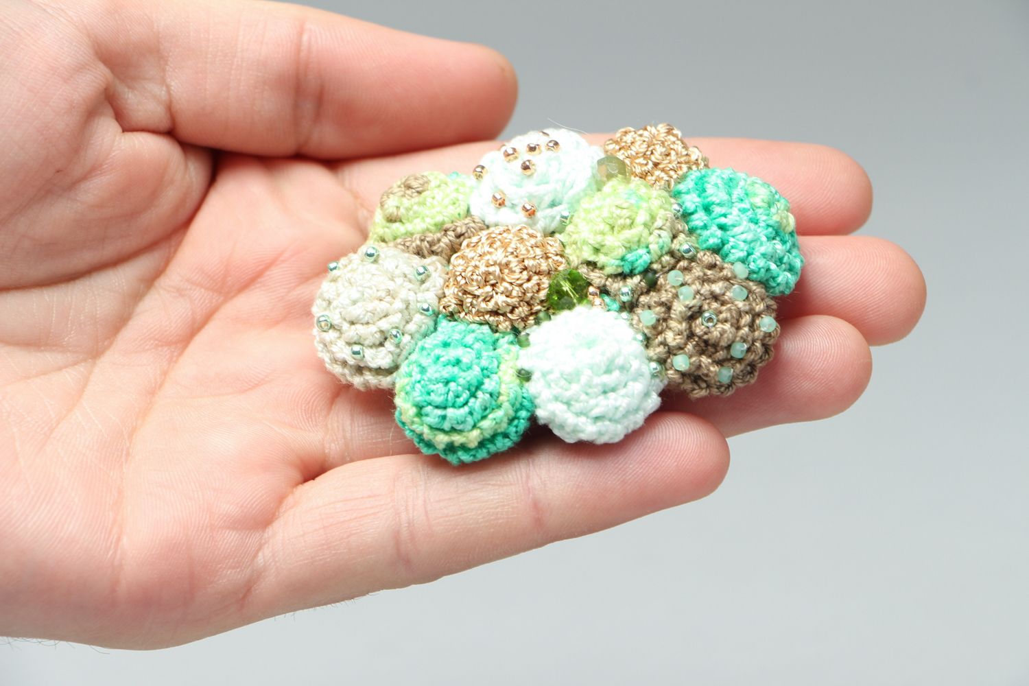 Hand crocheted brooch Green Flowers photo 4