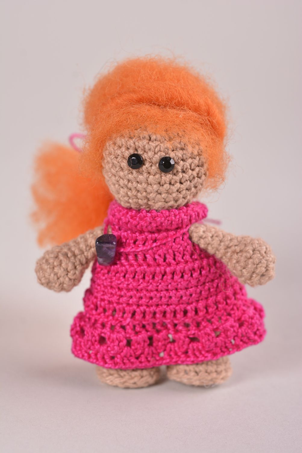 Мягкая игрушка кукла ручной работы кукла крючком в розовом платье красивая фото 2