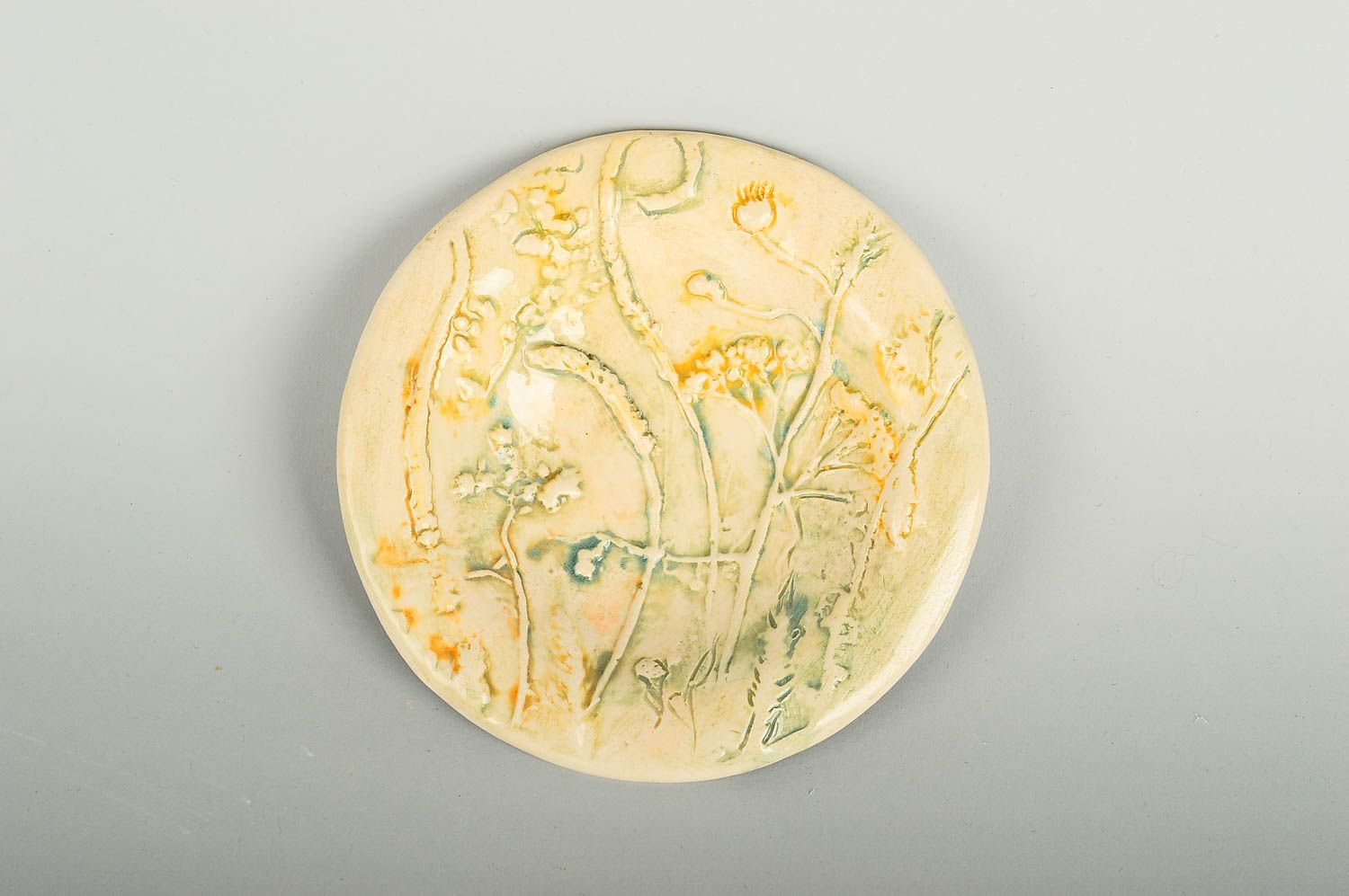 Керамическая тарелка хэнд мэйд глиняная посуда расписная тарелка Цветочное поле фото 1