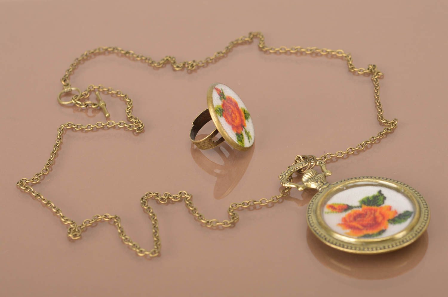 Handmade jewelry set 2 designer accessories seal ring pendant necklace photo 2