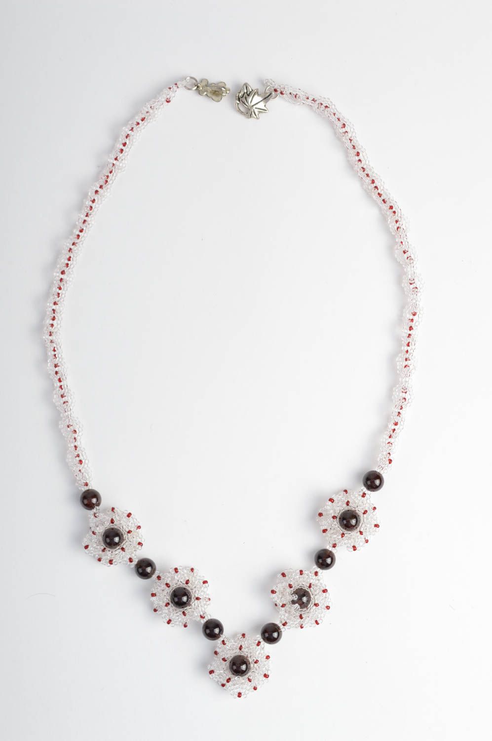 Designer seed beaded garnet necklace handmade jewelry present for woman photo 2