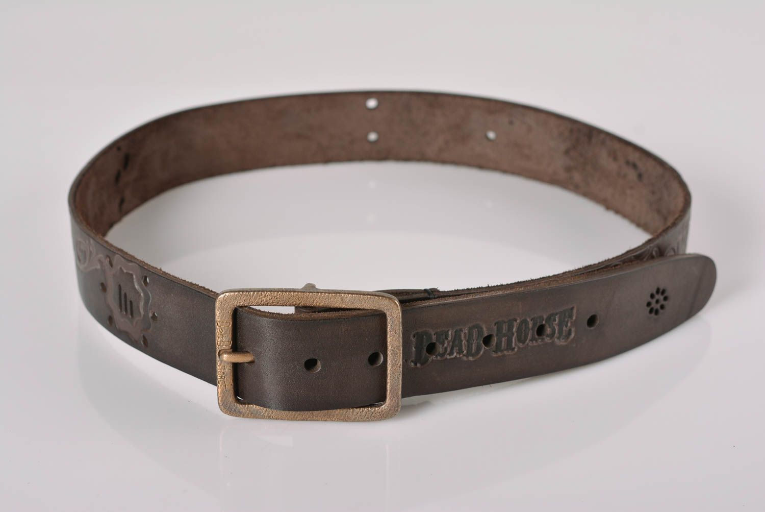 Brown leather belt handmade accessories for men leather goods men belt  photo 5