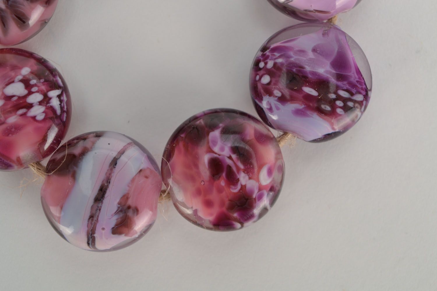 Handmade violet glass beads photo 3
