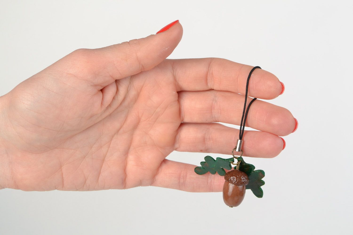 Unusual beautiful handmade polymer clay keychain in the shape of acorn photo 2