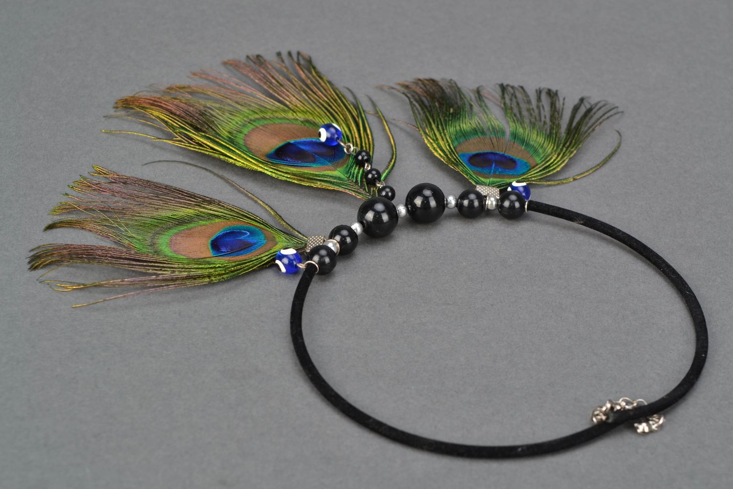 Homemade peacock feather necklace photo 3