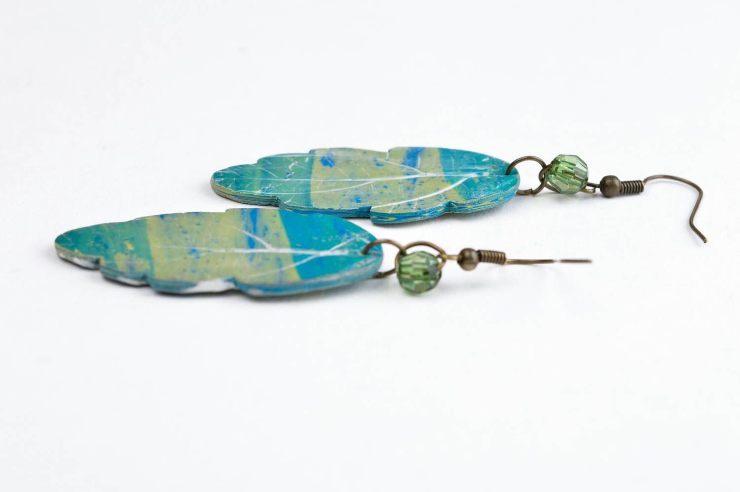 Polymer Schmuck handmade Accessoire für Frauen grüne Schmuck Ohrringe Blätter foto 3