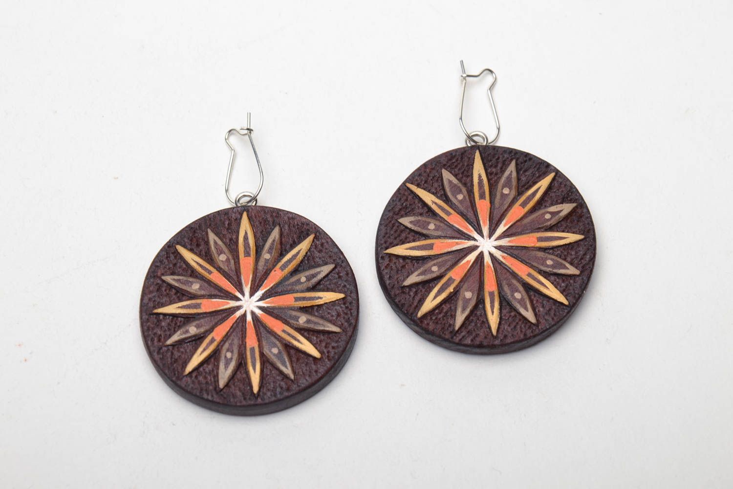 Wooden earrings with painting photo 2