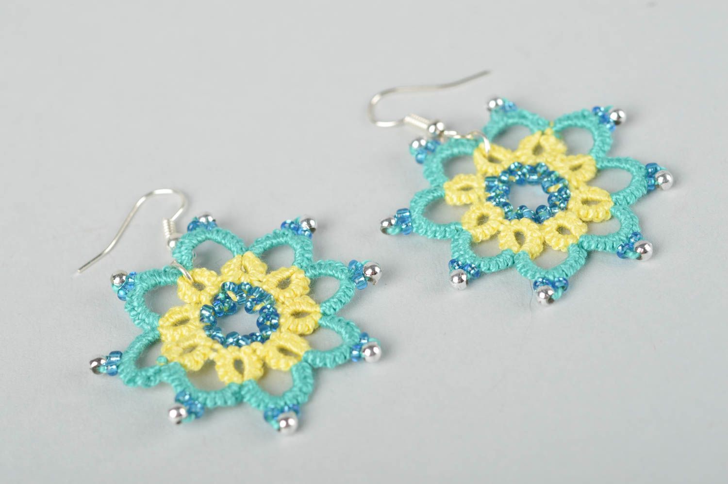 Beautiful handmade woven lace earrings textile earrings with beads gifts for her photo 2